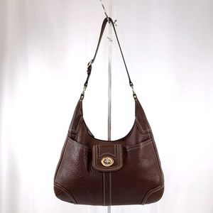 Coach Brown Pebble Leather Turnlock Shoulder Bag